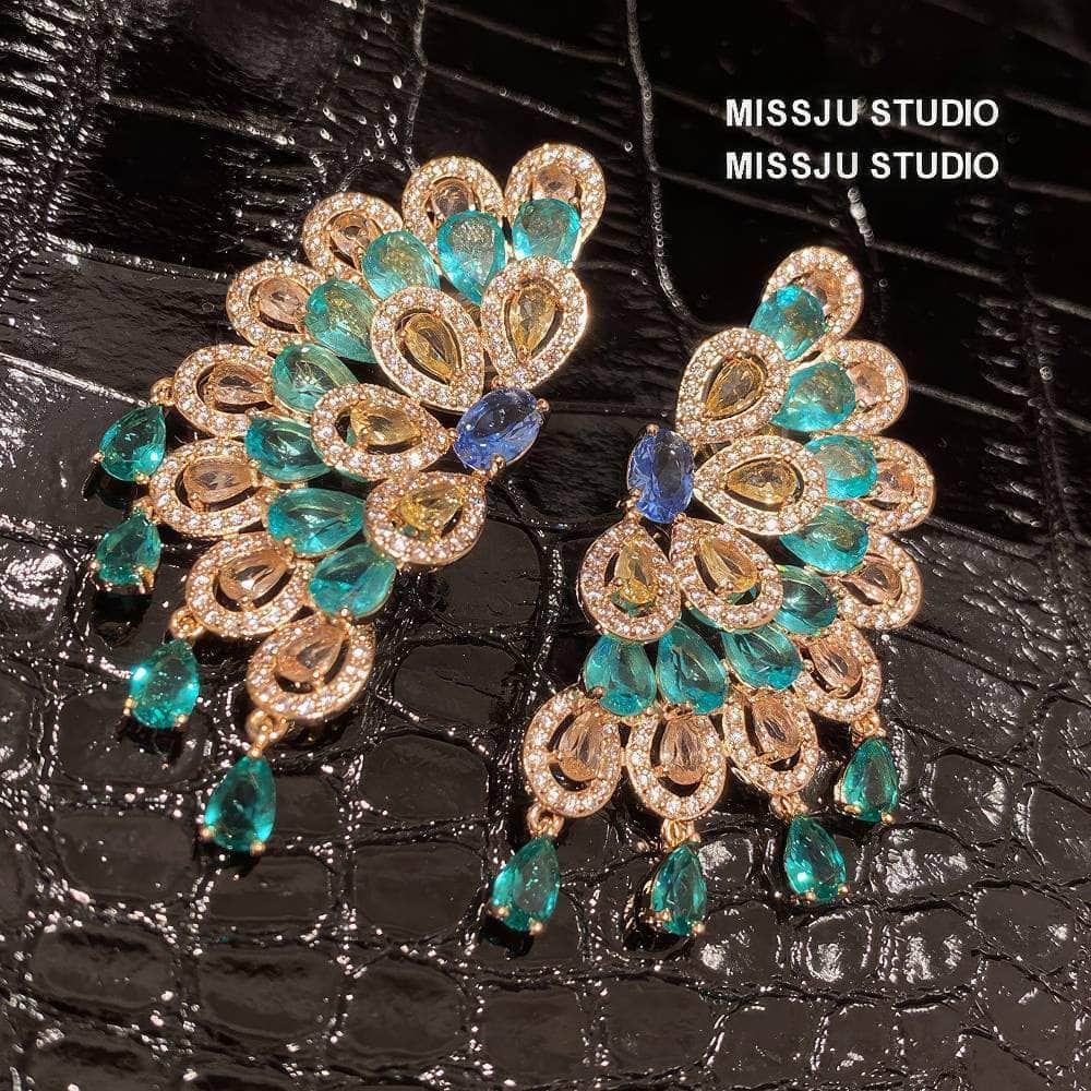 Bohemian Statement Rhinestone Inlaid Stud Earrings Blue