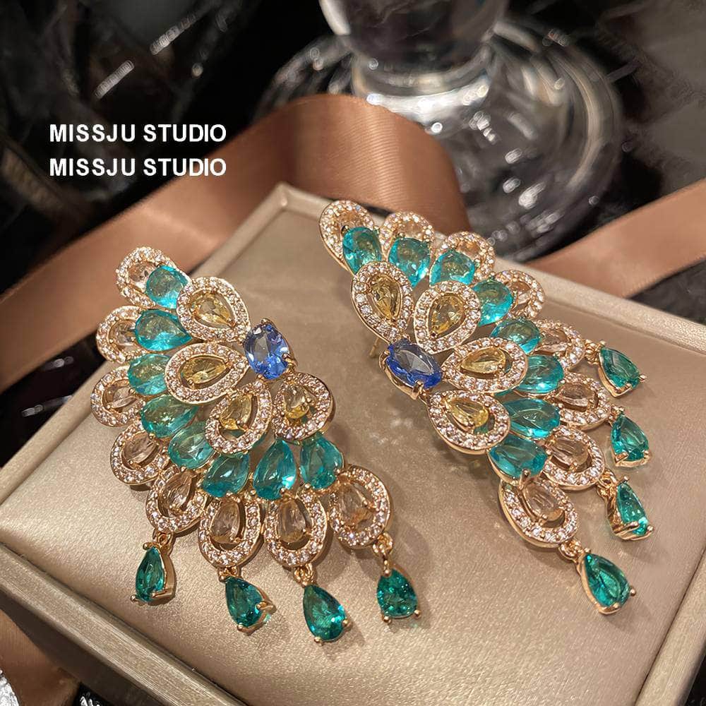 Bohemian Statement Rhinestone Inlaid Stud Earrings Blue