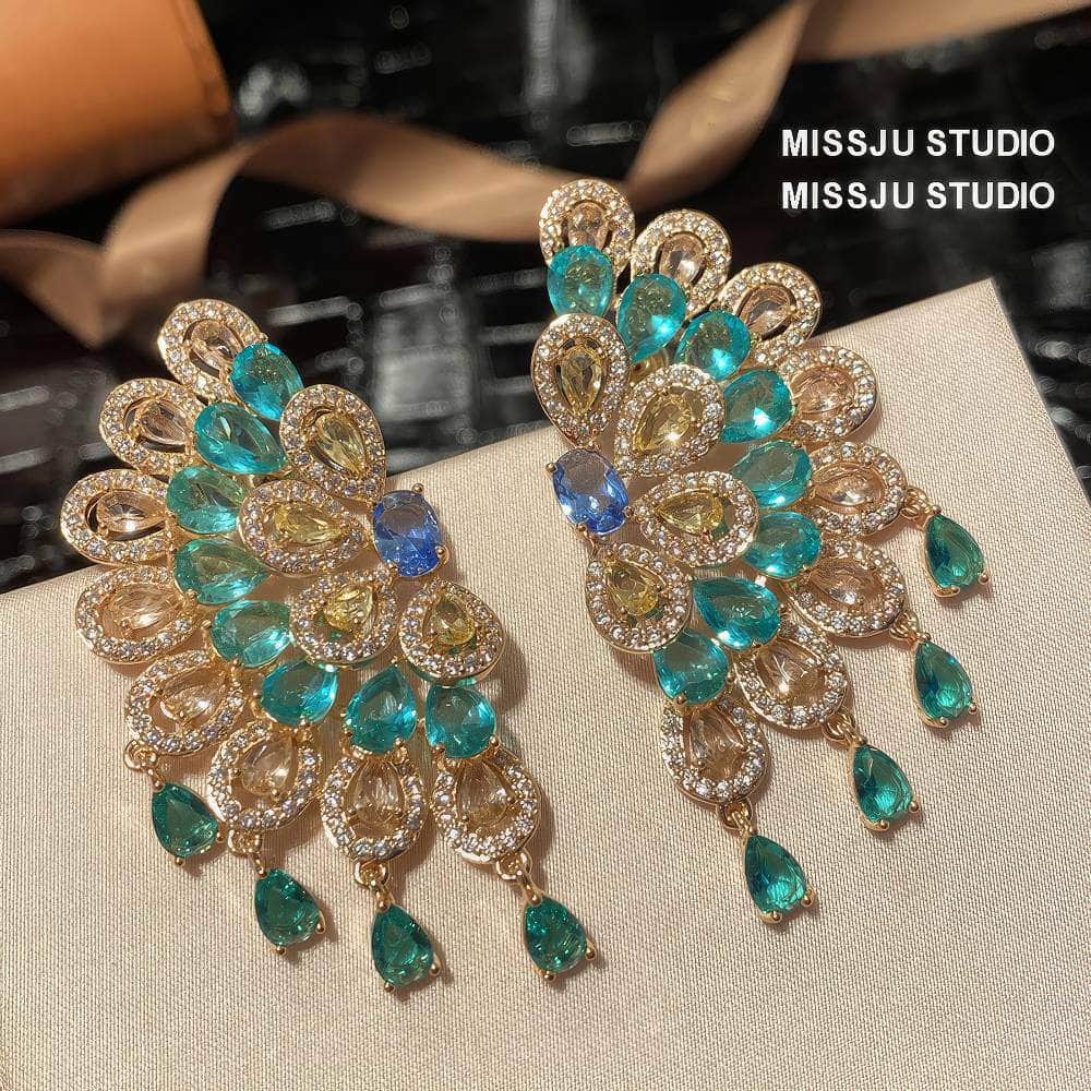Bohemian Statement Rhinestone Inlaid Stud Earrings Blue