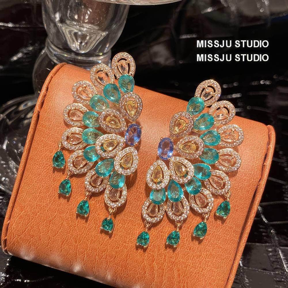 Bohemian Statement Rhinestone Inlaid Stud Earrings Blue