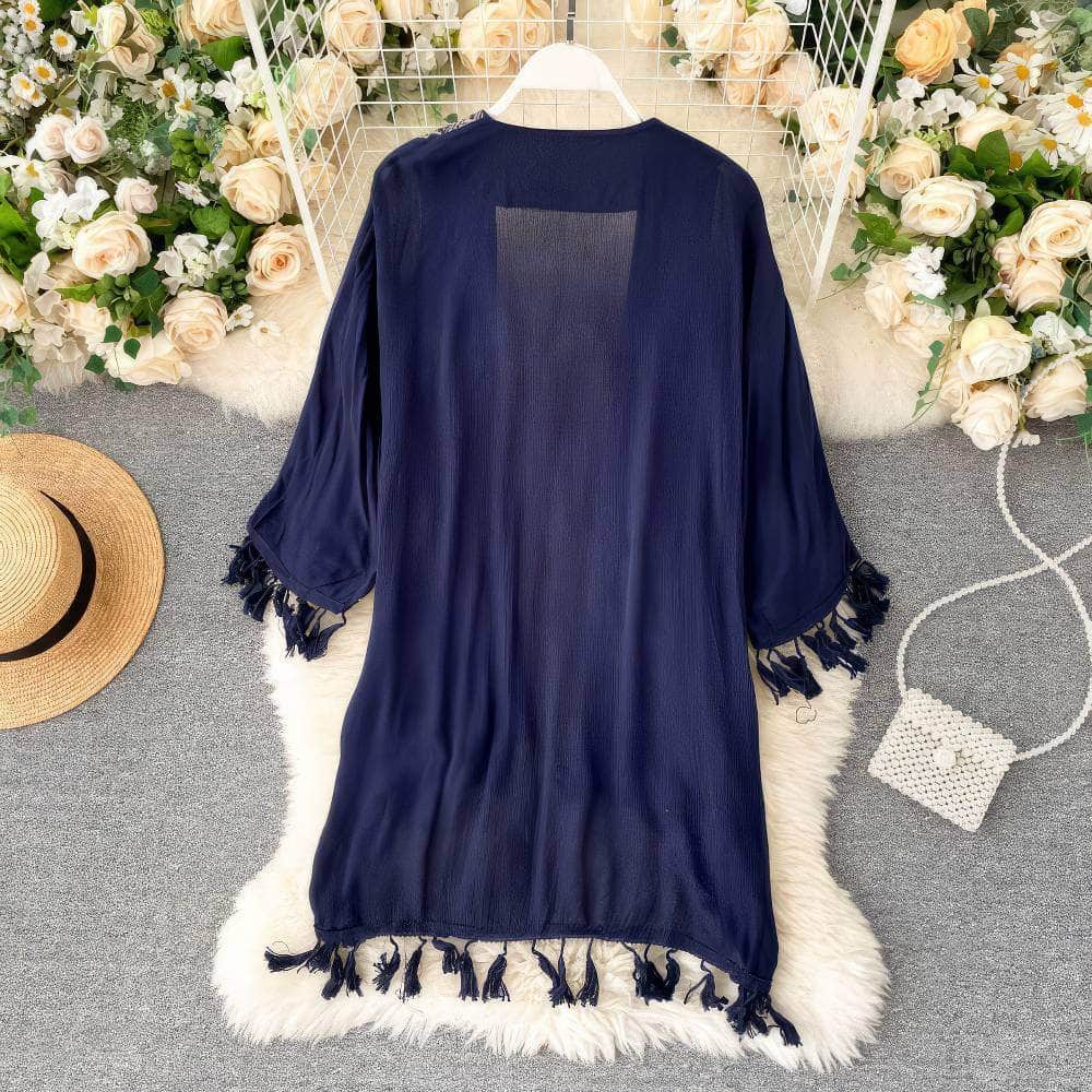 Bohemian Tassel Embroidered Kimono Robe