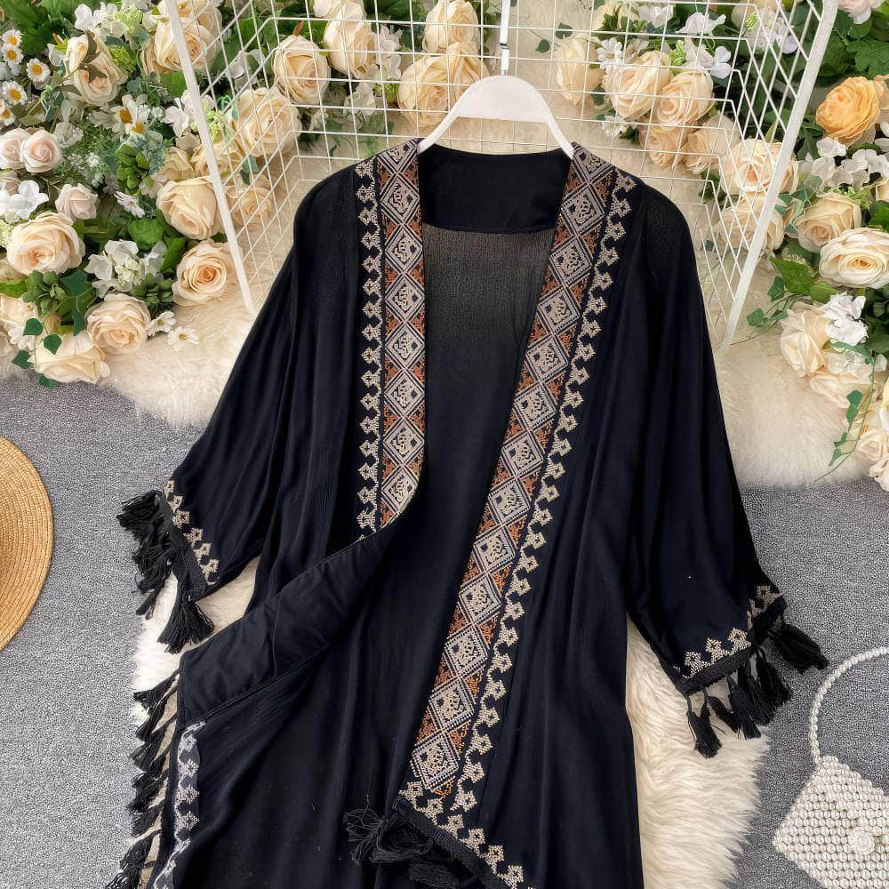 Bohemian Tassel Embroidered Kimono Robe