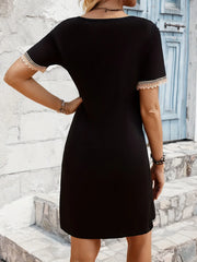 Boho Lace Trim V-Neck Mini Dress