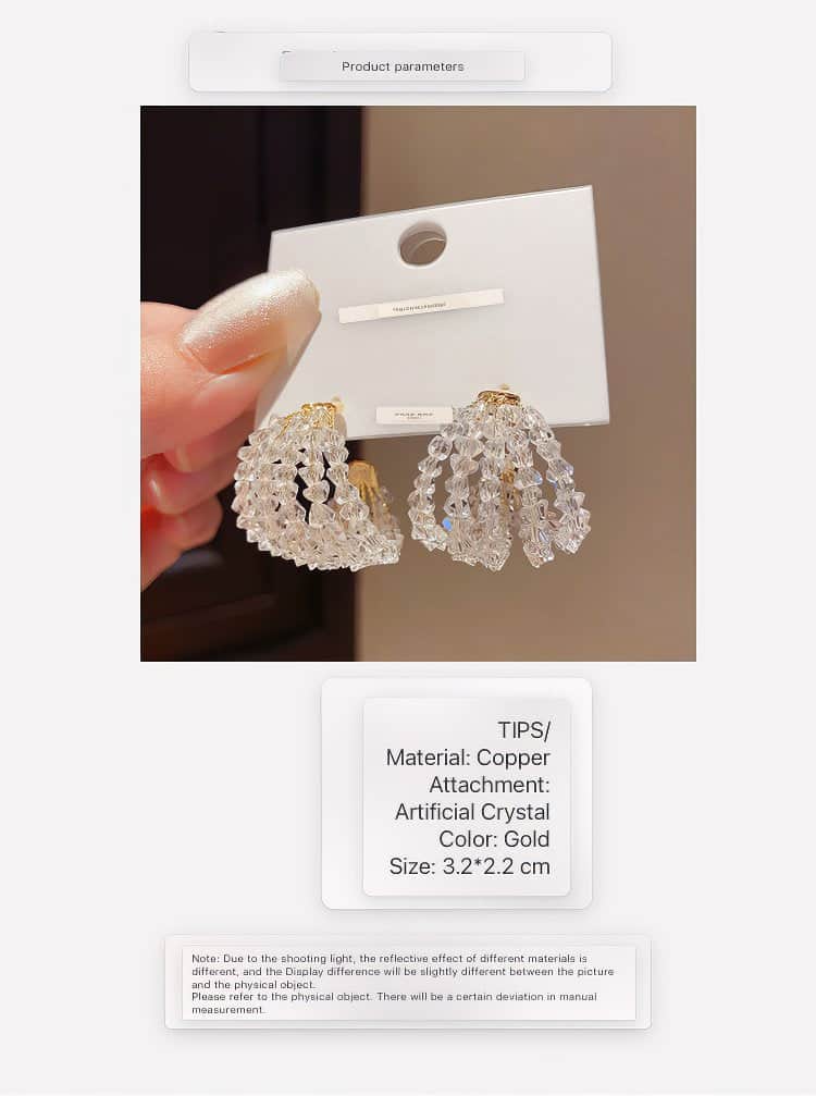 Bold Chunky Hoop Earrings with All-Over Clear Crystal Beaded Design Gold