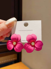 Bold Fuchsia Pink Matte Finish Flower Stud Earrings Pink