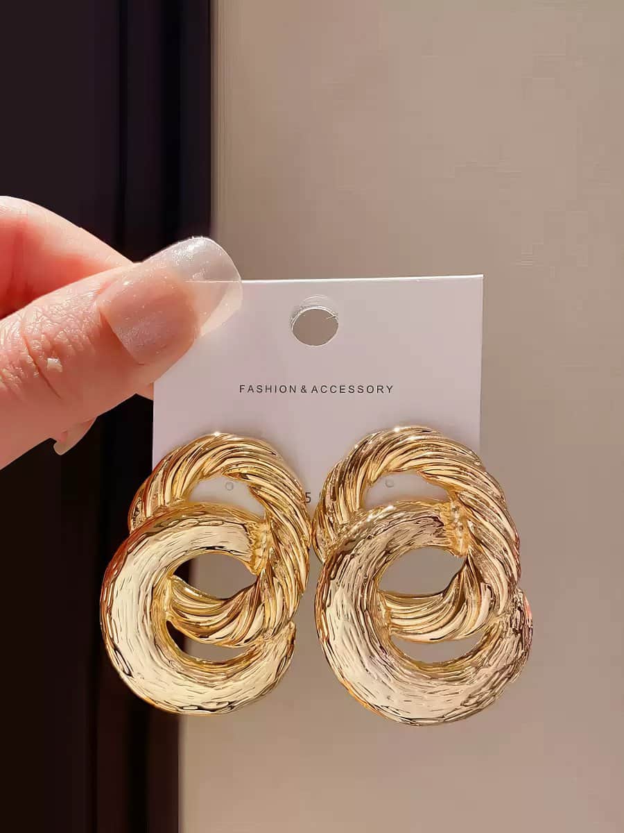 Bold Intertwined Circle Drop Dangle Earrings Gold
