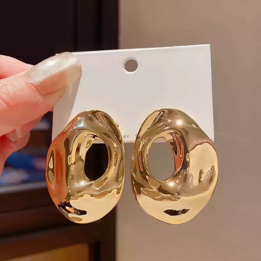 Bold Polished Abstract Oval Drop Dangle Earrings