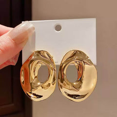 Bold Polished Abstract Oval Drop Dangle Earrings