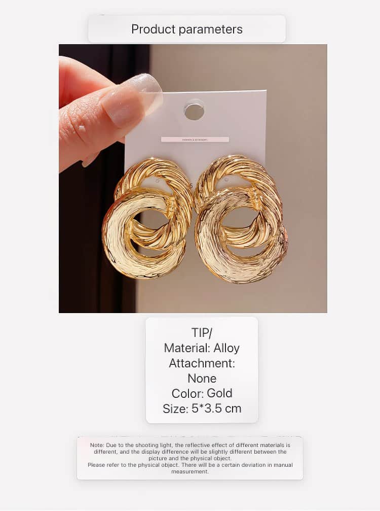 Bold Textured Gold Tone Intertwined Circle Stud Earrings Gold