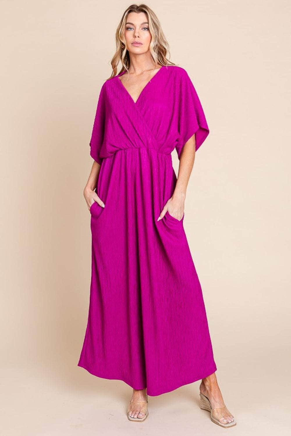 BOMBOM Surplice Maxi Dress with Pockets Magenta / S