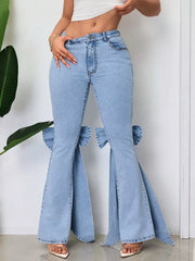 Bow-Accented Flare Leg Jeans