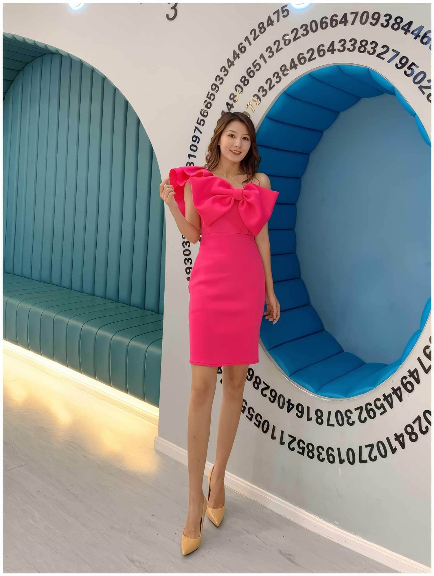 Bow Adorned One Shoulder Frill Mini Dress