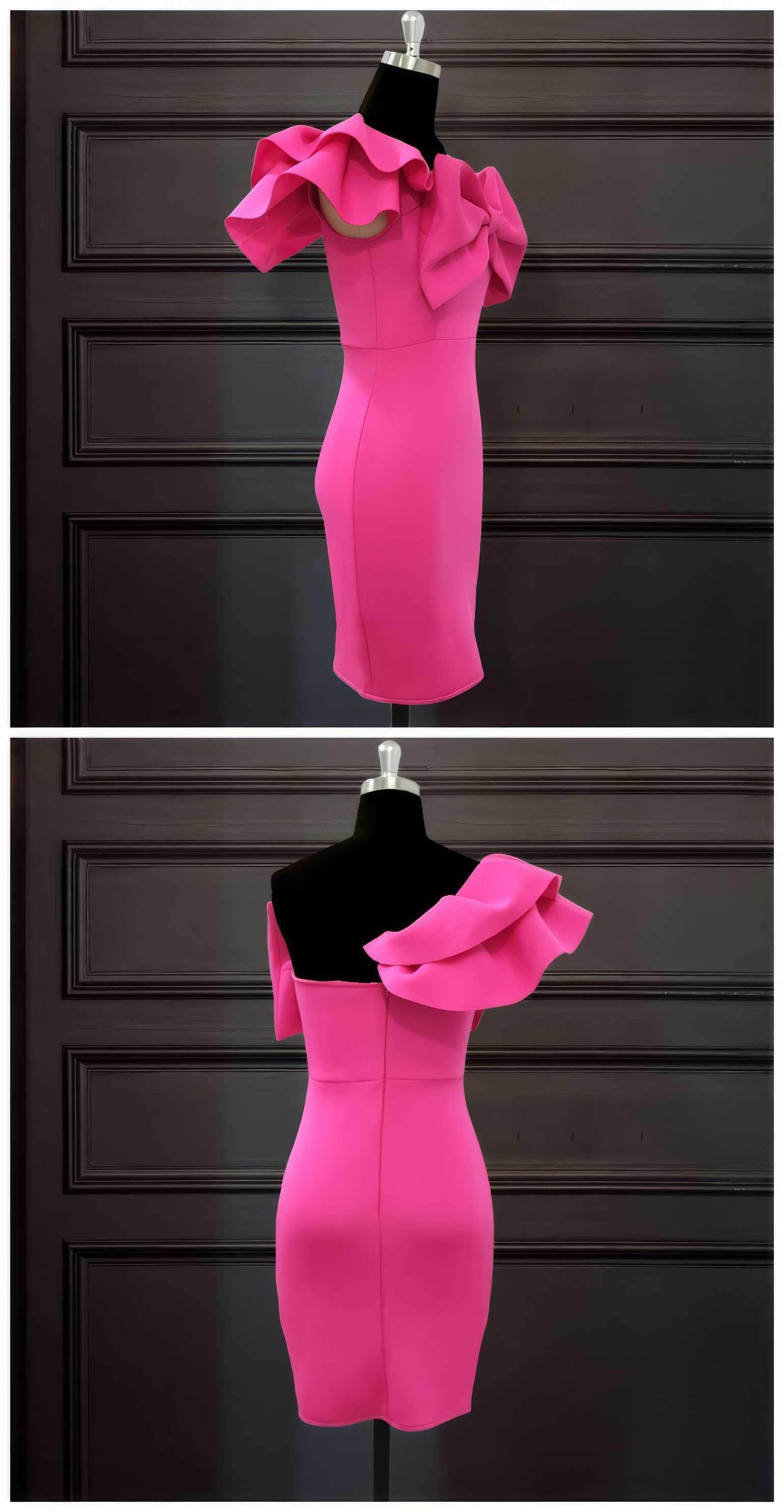 Bow Adorned One Shoulder Frill Mini Dress