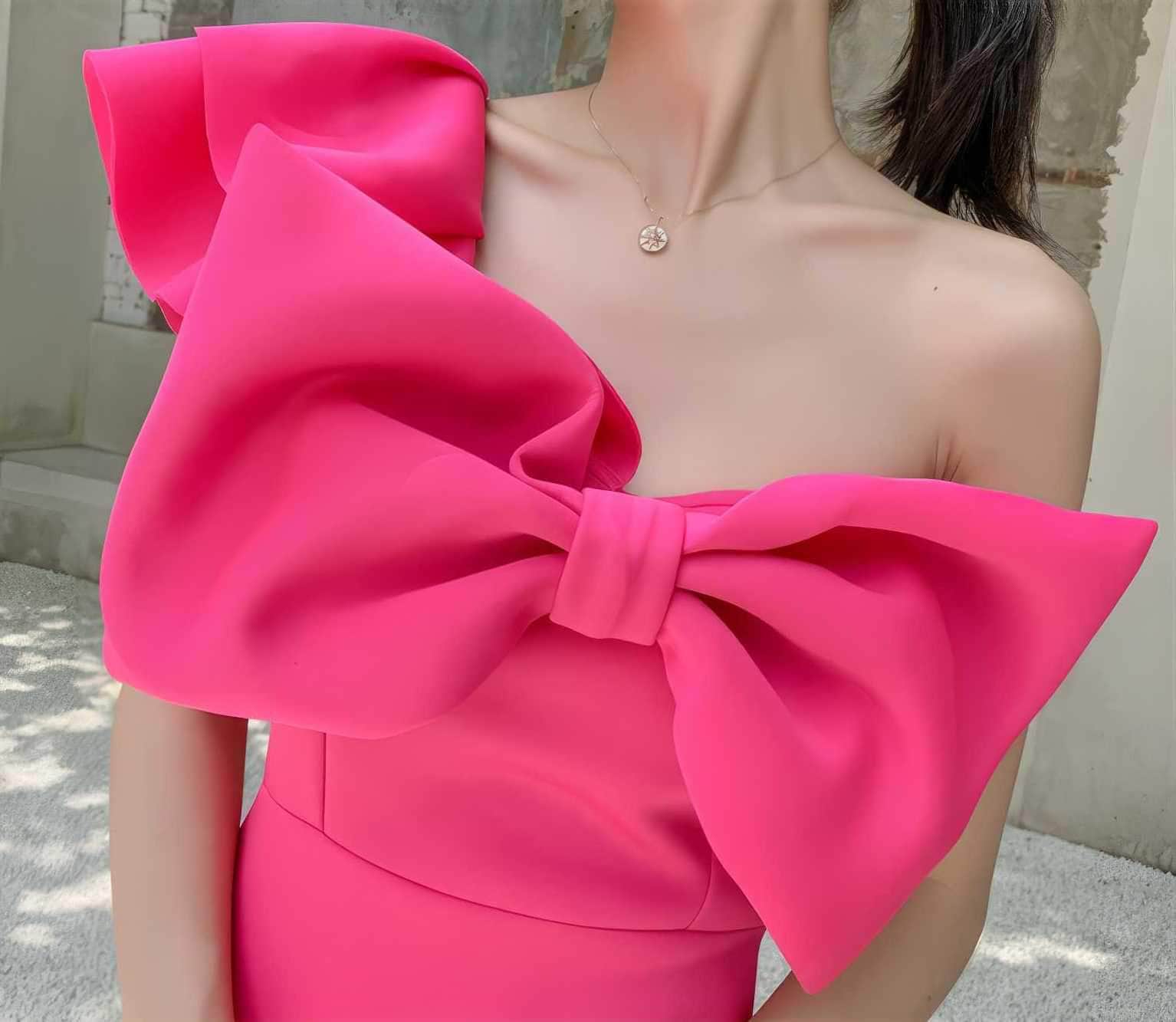 Bow Adorned One Shoulder Frill Mini Dress