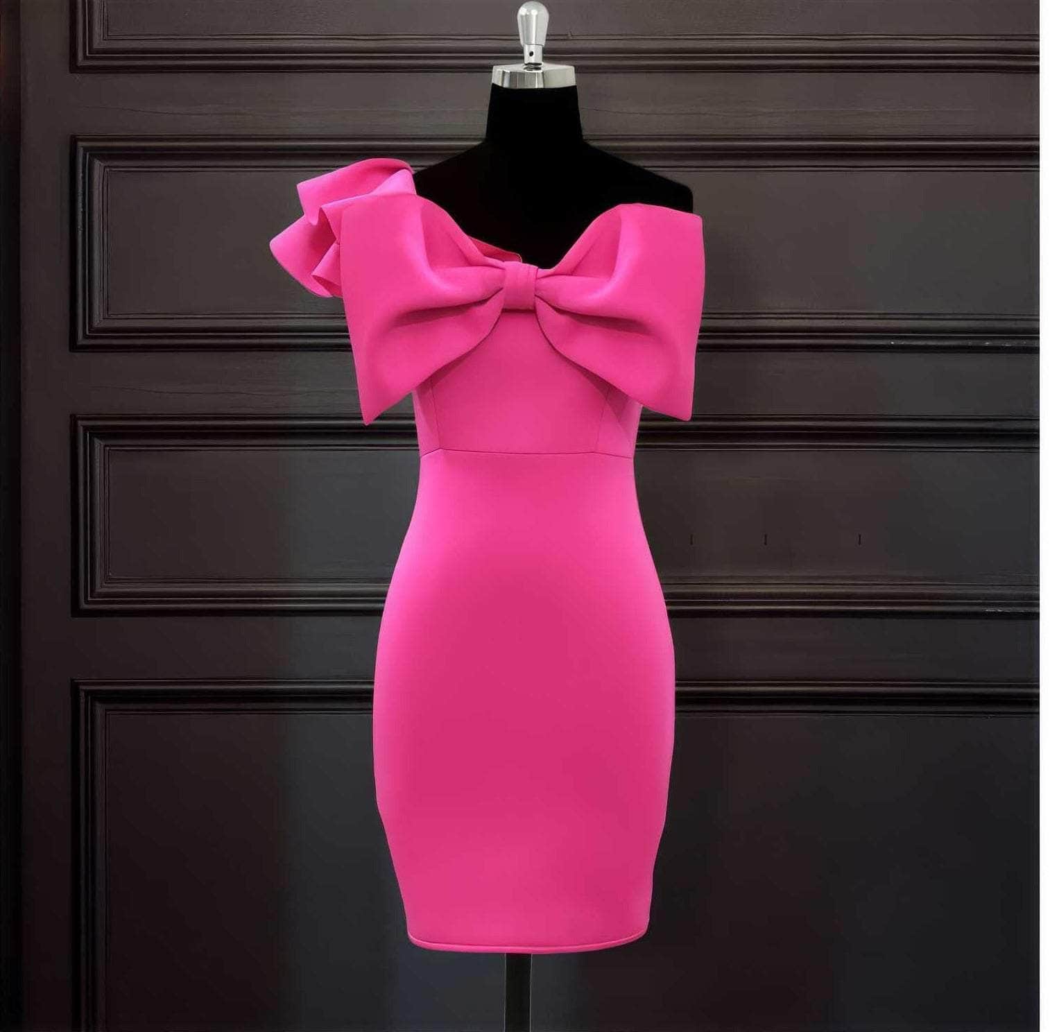 Bow Adorned One Shoulder Frill Mini Dress