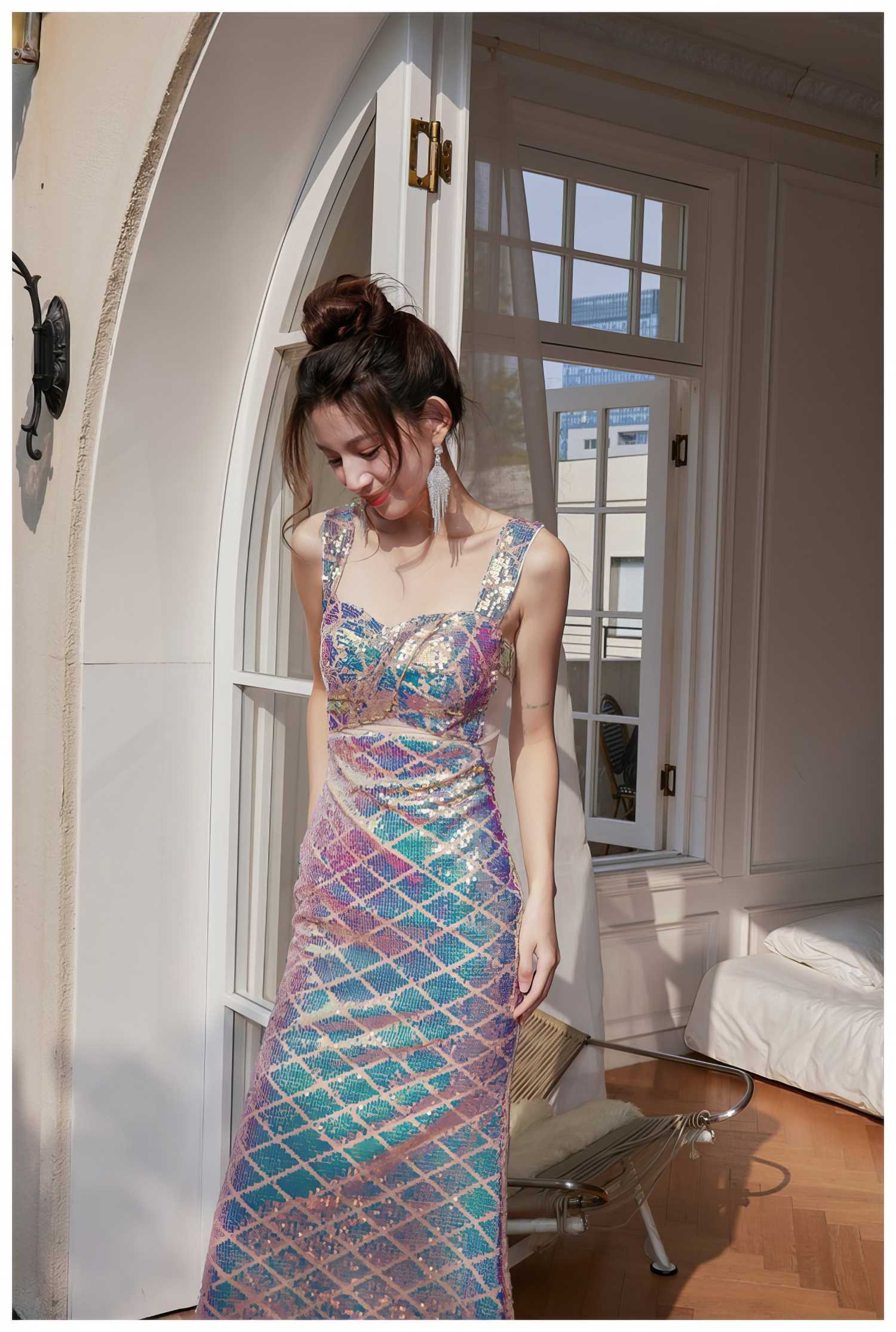 Bow Detail Mermaid Shimmering Sequin Gown