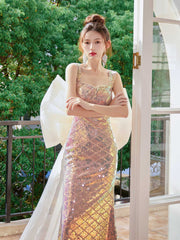 Bow Detail Mermaid Shimmering Sequin Gown