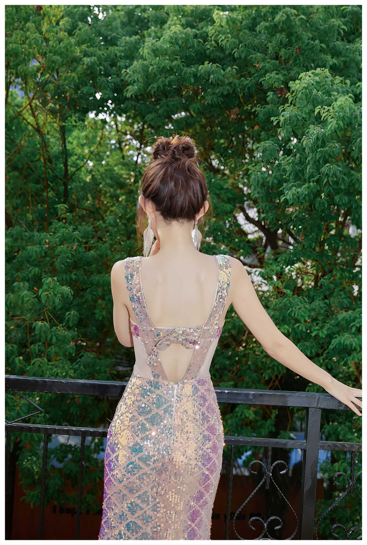 Bow Detail Mermaid Shimmering Sequin Gown