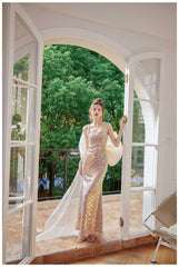 Bow Detail Mermaid Shimmering Sequin Gown