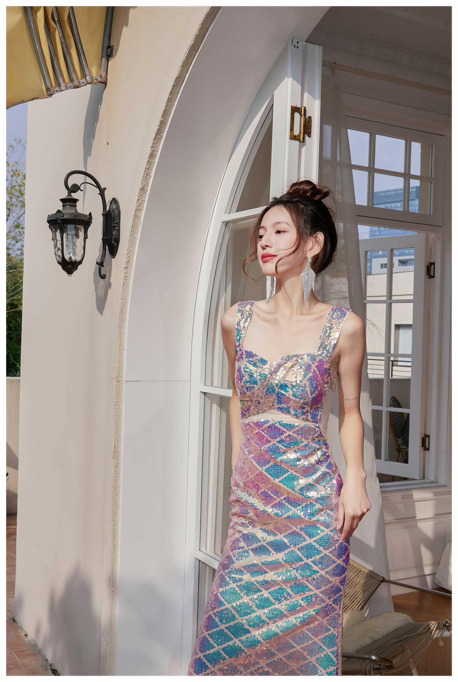 Bow Detail Mermaid Shimmering Sequin Gown
