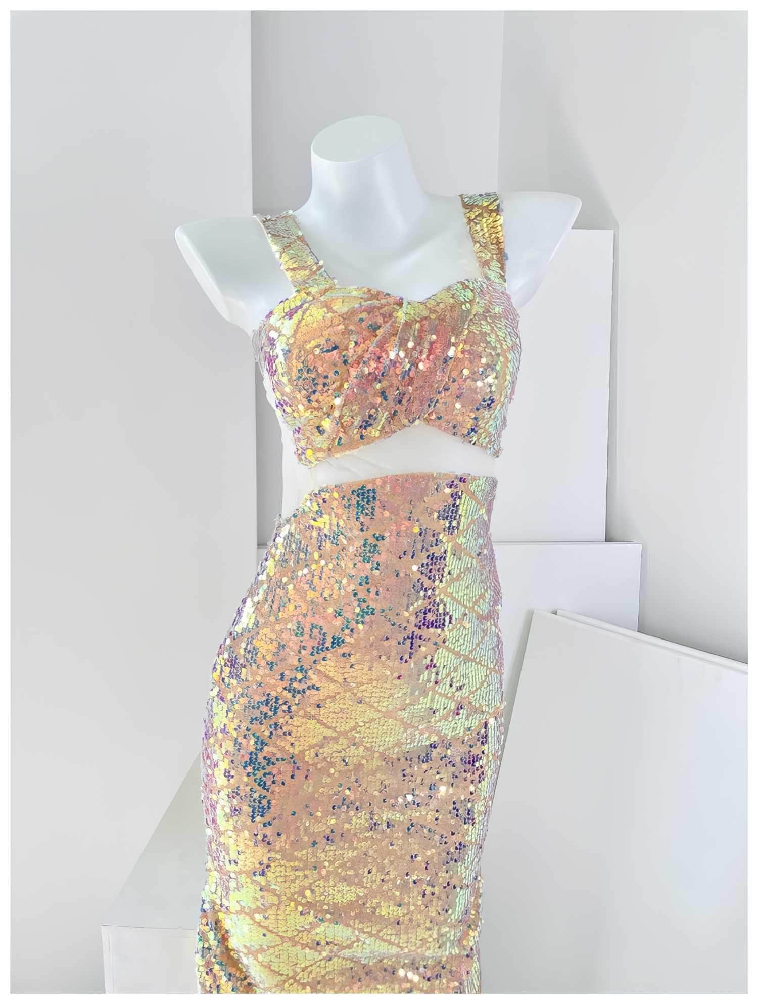 Bow Detail Mermaid Shimmering Sequin Gown