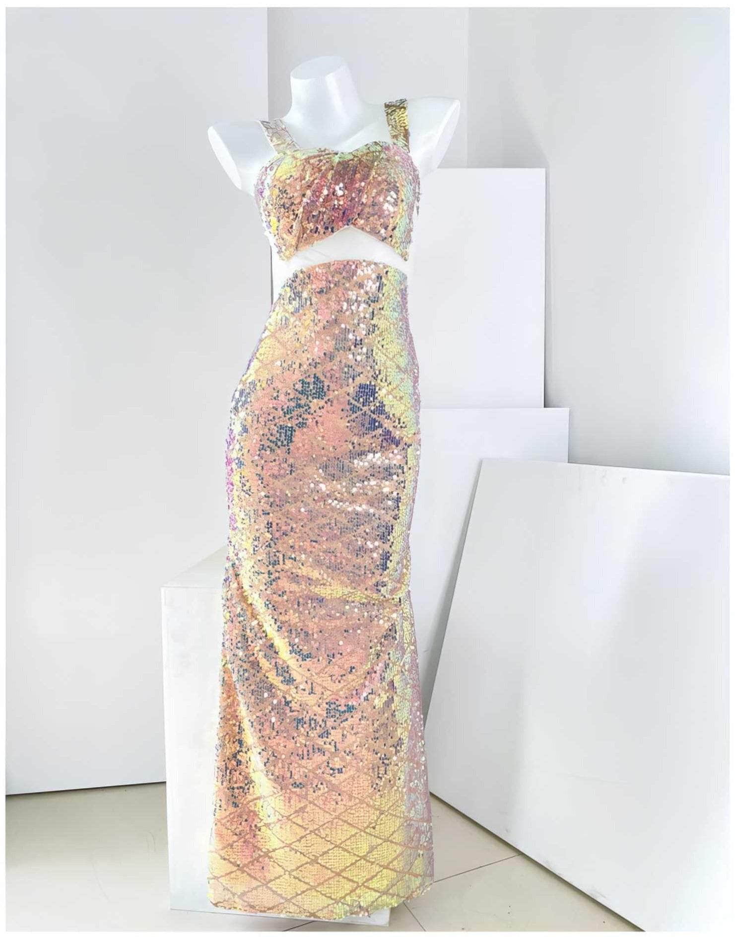 Bow Detail Mermaid Shimmering Sequin Gown