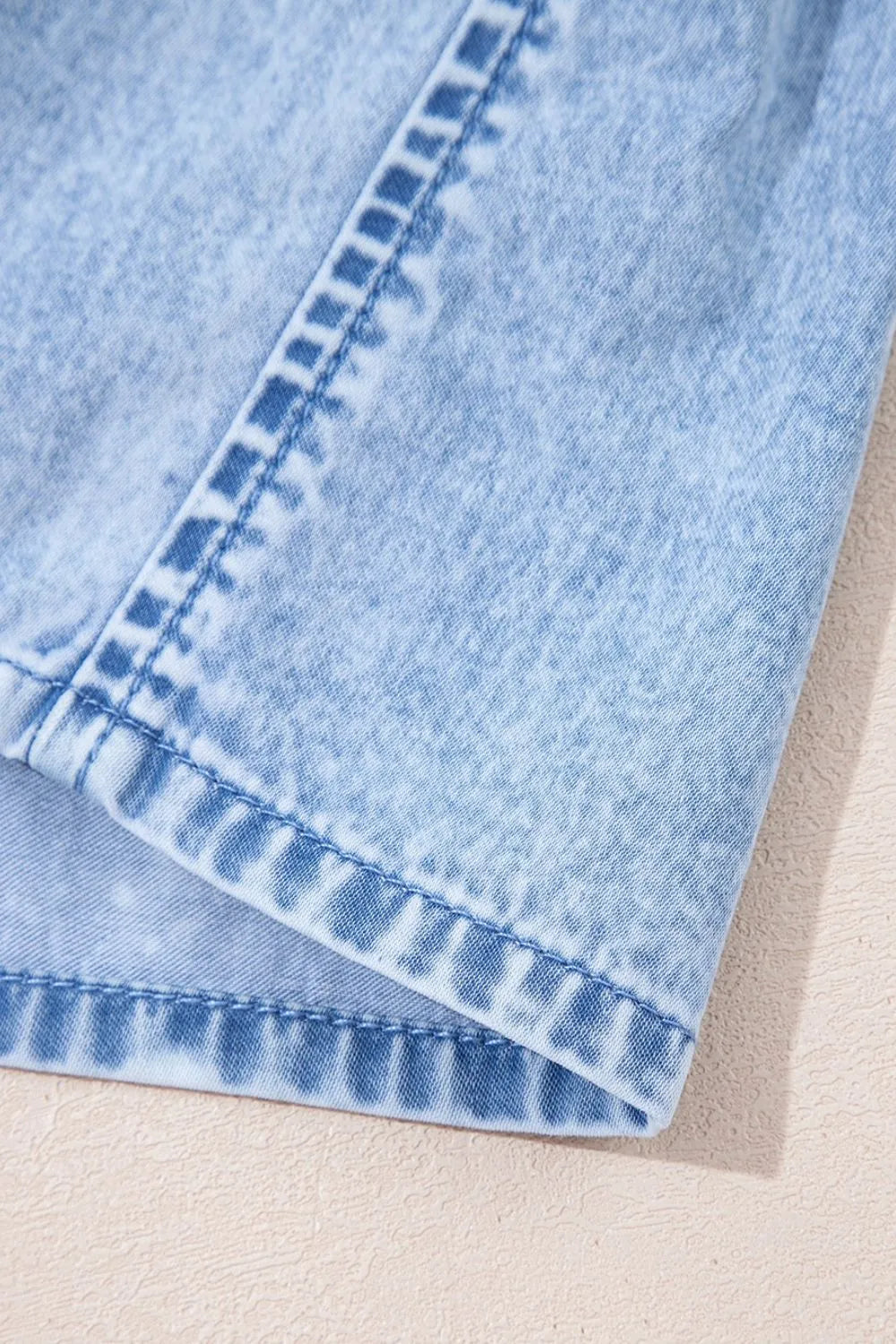 Bow Detail Spaghetti Straps Ruffle Hem Denim Dress