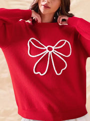 Bow-Embellished Ribbed Sweater