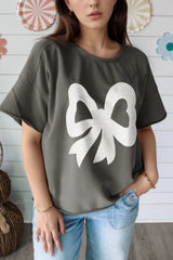 Bow Graphic Short Sleeve T-Shirt Dark Gray / S