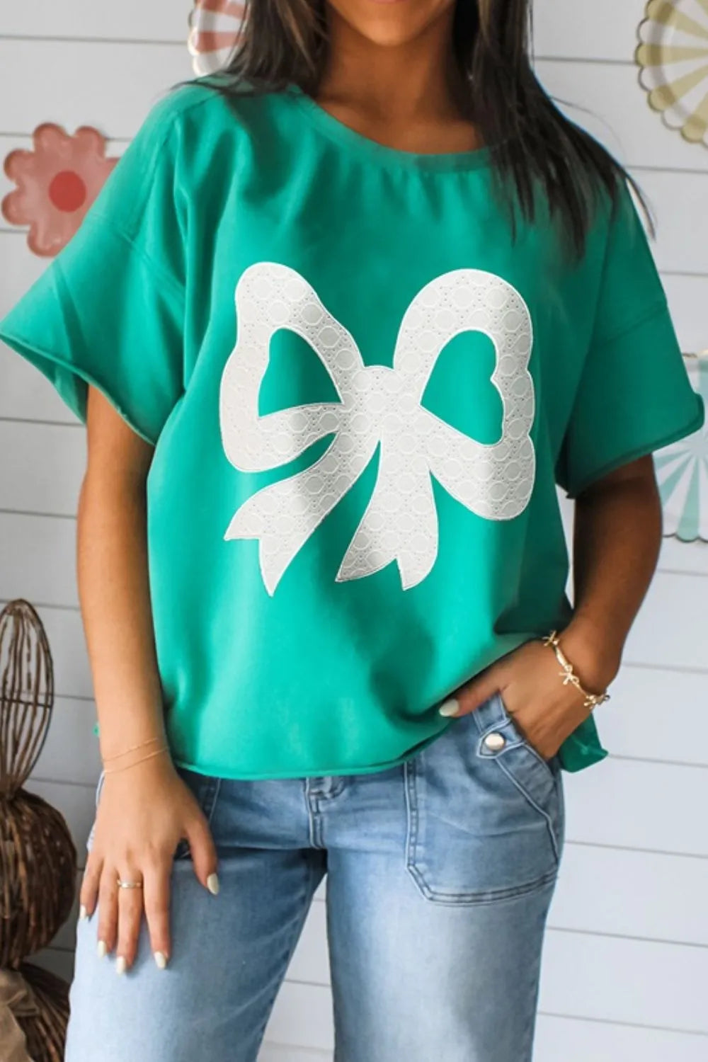 Bow Graphic Short Sleeve T-Shirt Turquoise / S