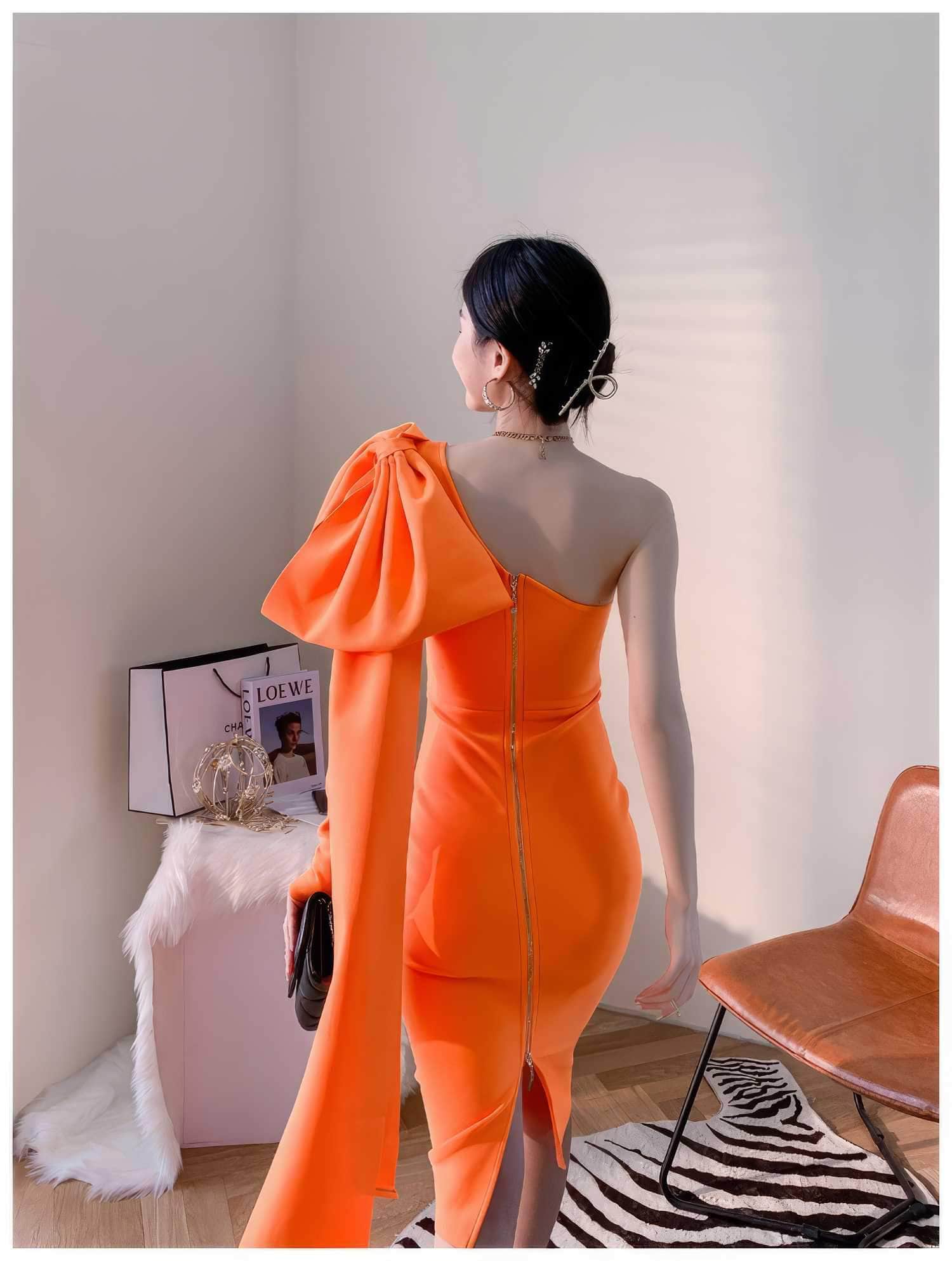 Bow-Knot Shoulder Long Sleeve Dress