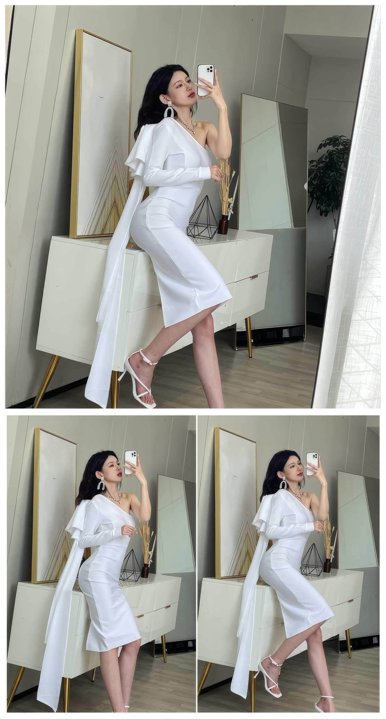 Bow-Knot Shoulder Long Sleeve Dress