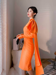 Bow-Knot Shoulder Long Sleeve Dress