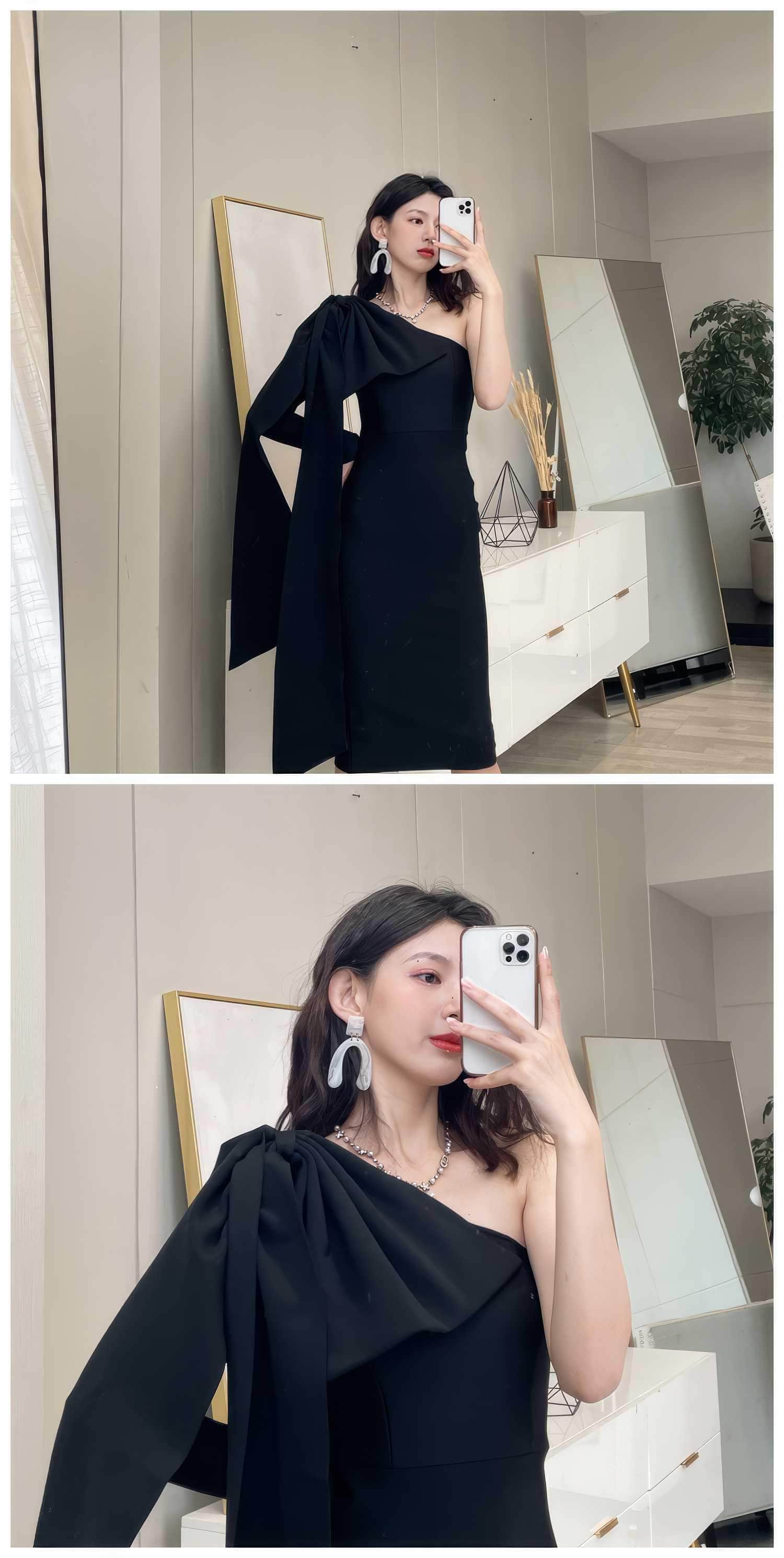 Bow-Knot Shoulder Long Sleeve Dress