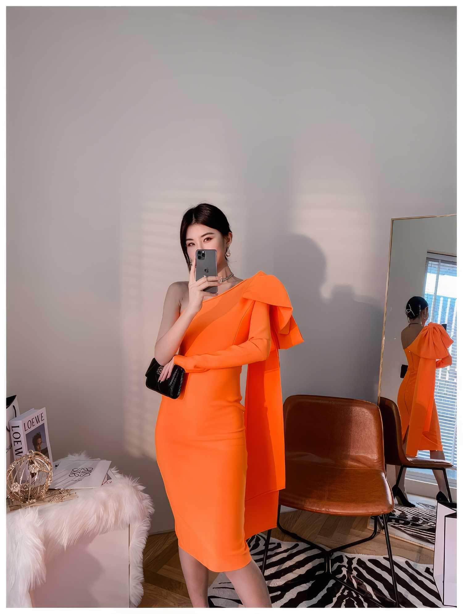 Bow-Knot Shoulder Long Sleeve Dress