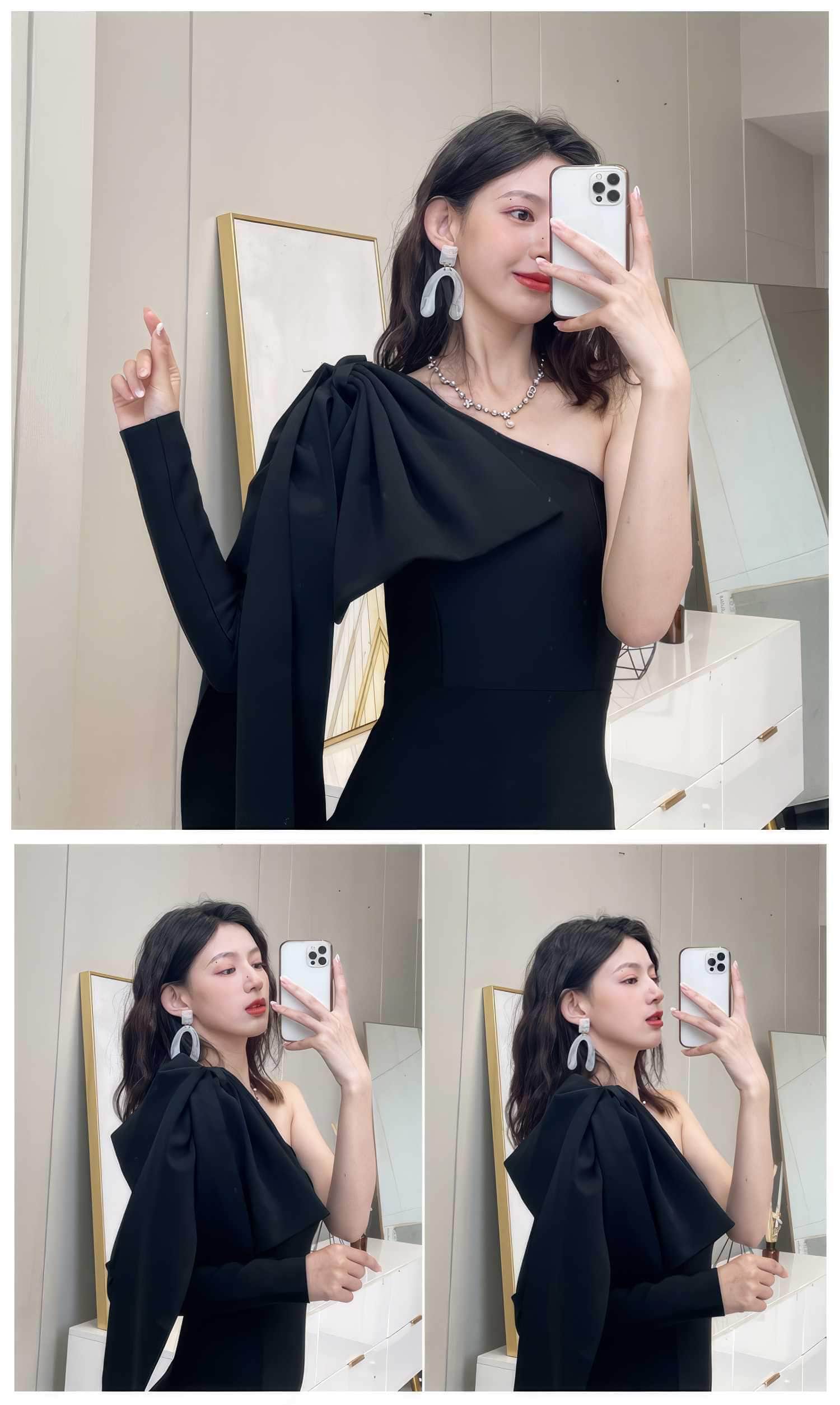 Bow-Knot Shoulder Long Sleeve Dress