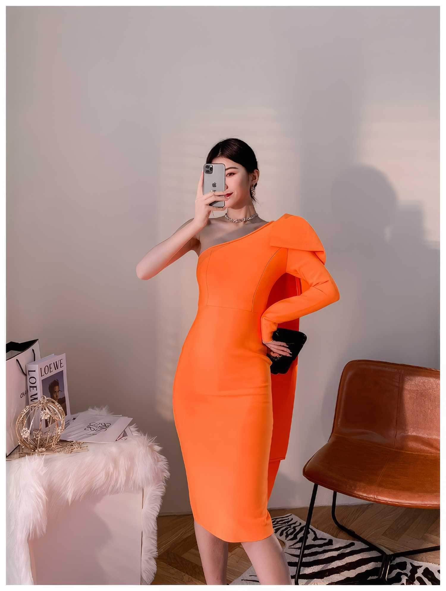 Bow-Knot Shoulder Long Sleeve Dress