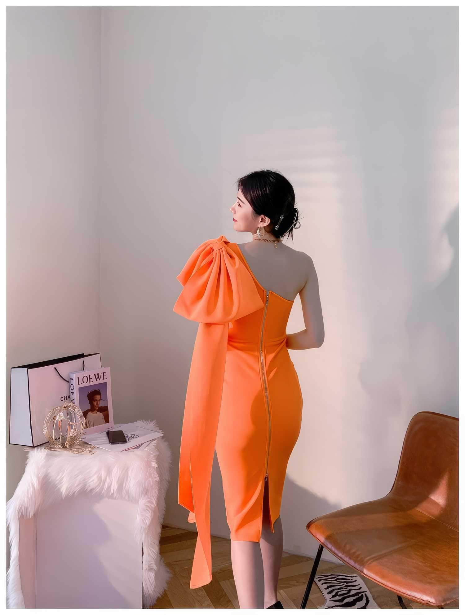 Bow-Knot Shoulder Long Sleeve Dress