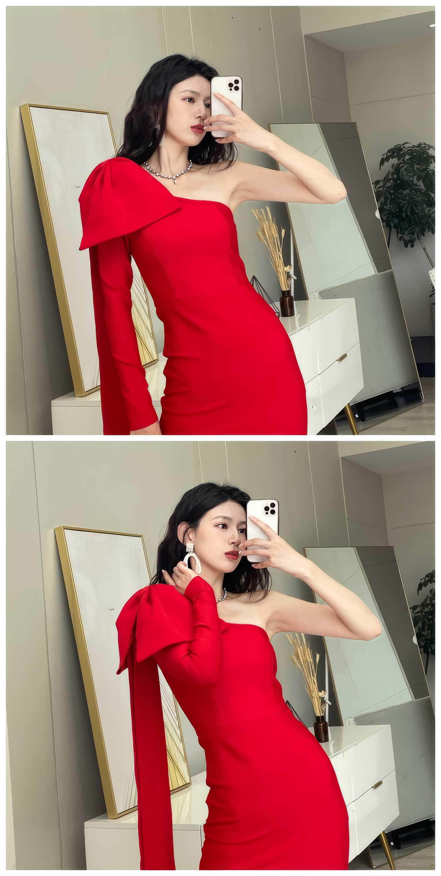 Bow-Knot Shoulder Long Sleeve Dress