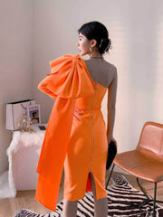 Bow-Knot Shoulder Long Sleeve Dress