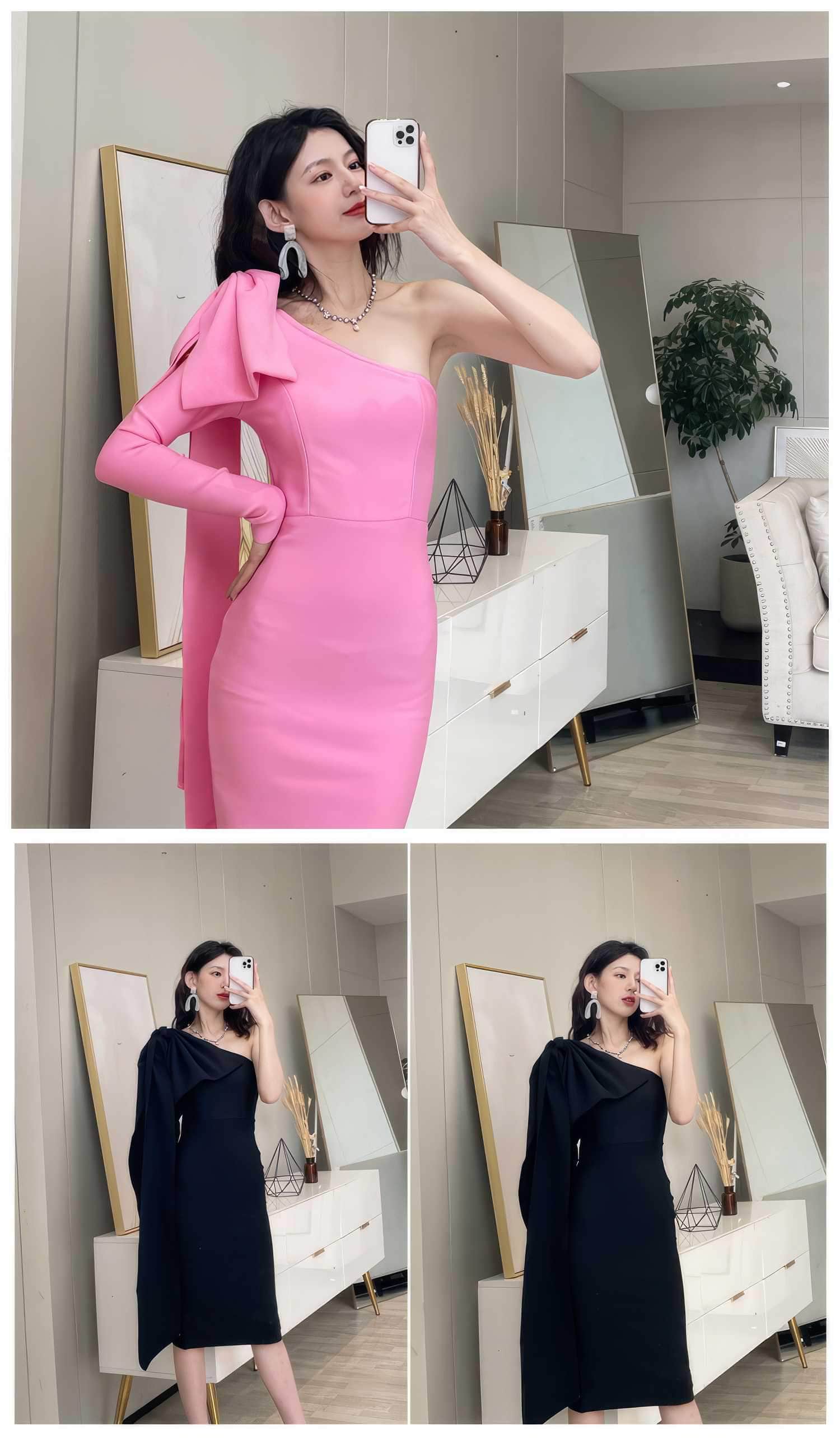 Bow-Knot Shoulder Long Sleeve Dress
