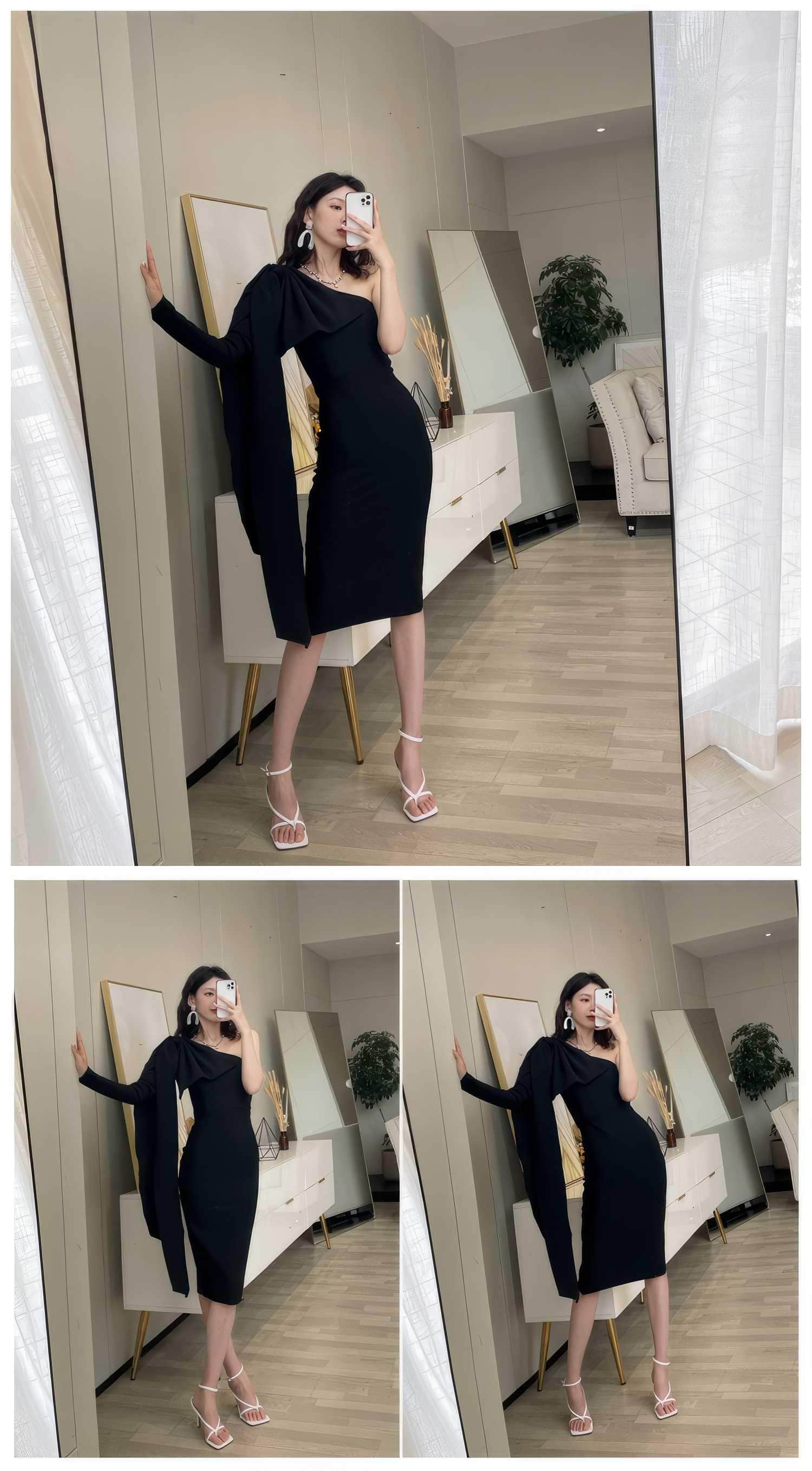Bow-Knot Shoulder Long Sleeve Dress
