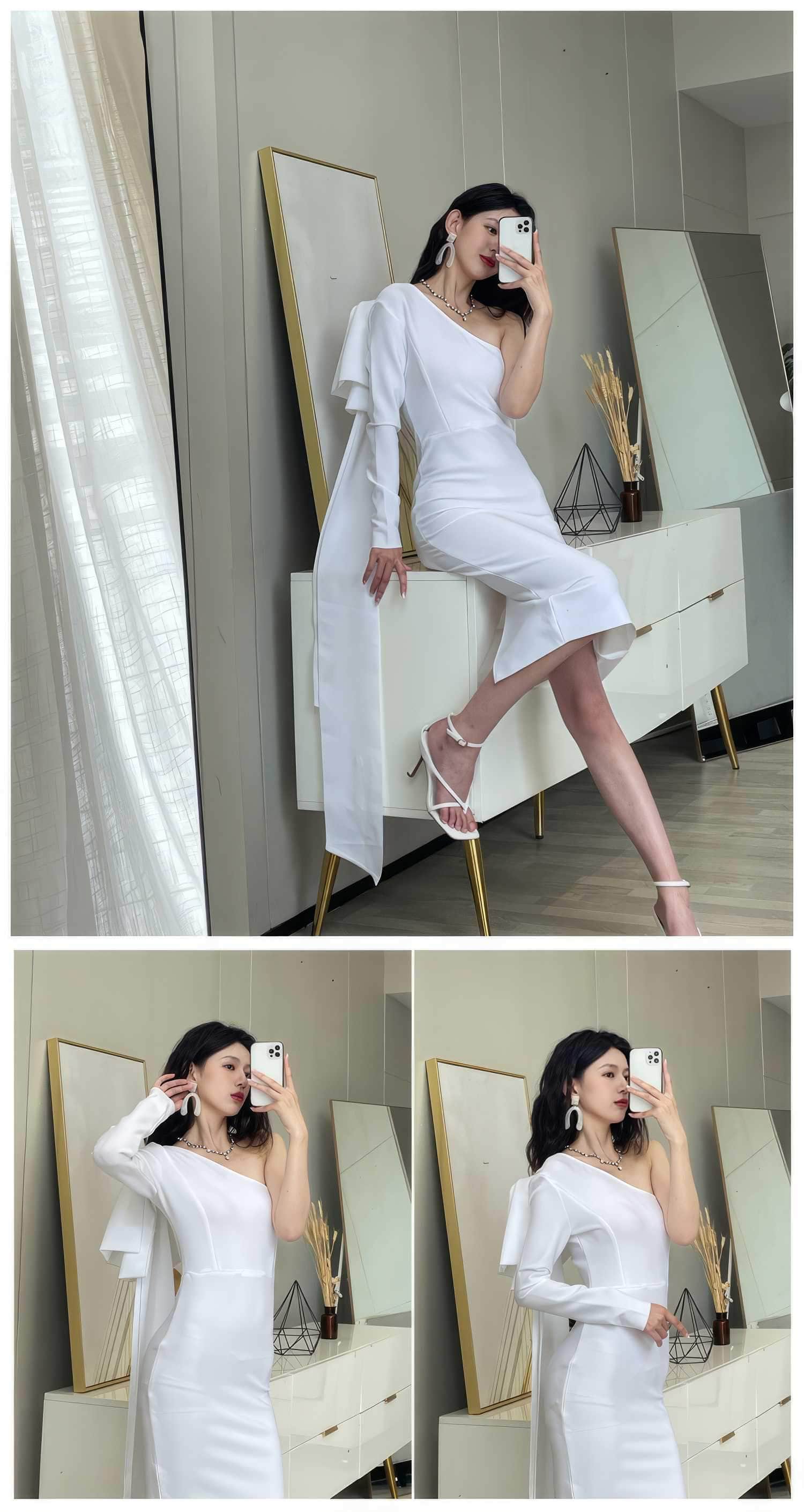 Bow-Knot Shoulder Long Sleeve Dress