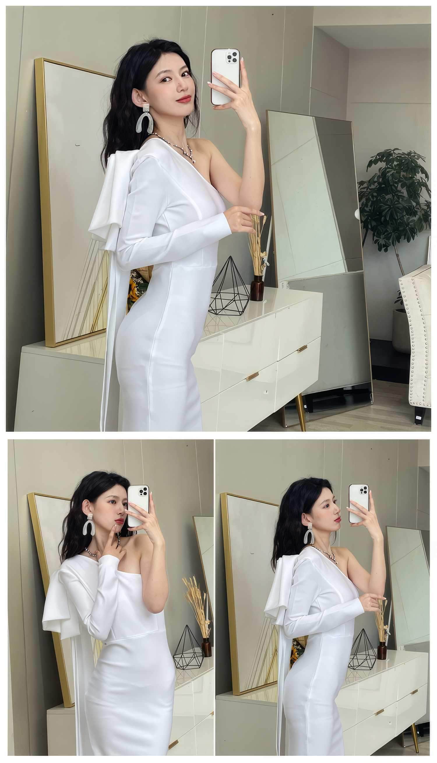 Bow-Knot Shoulder Long Sleeve Dress
