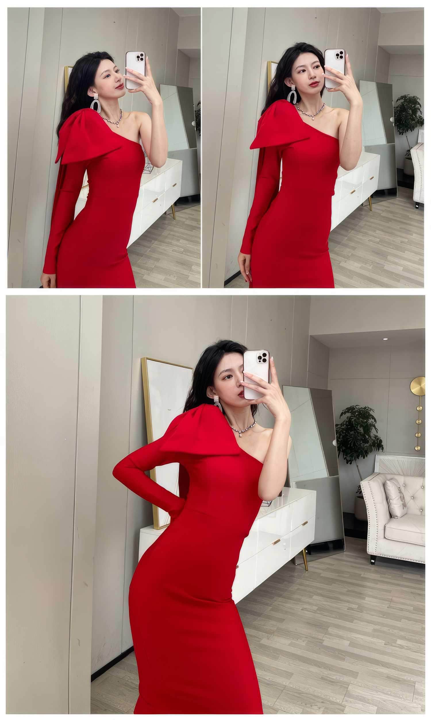 Bow-Knot Shoulder Long Sleeve Dress