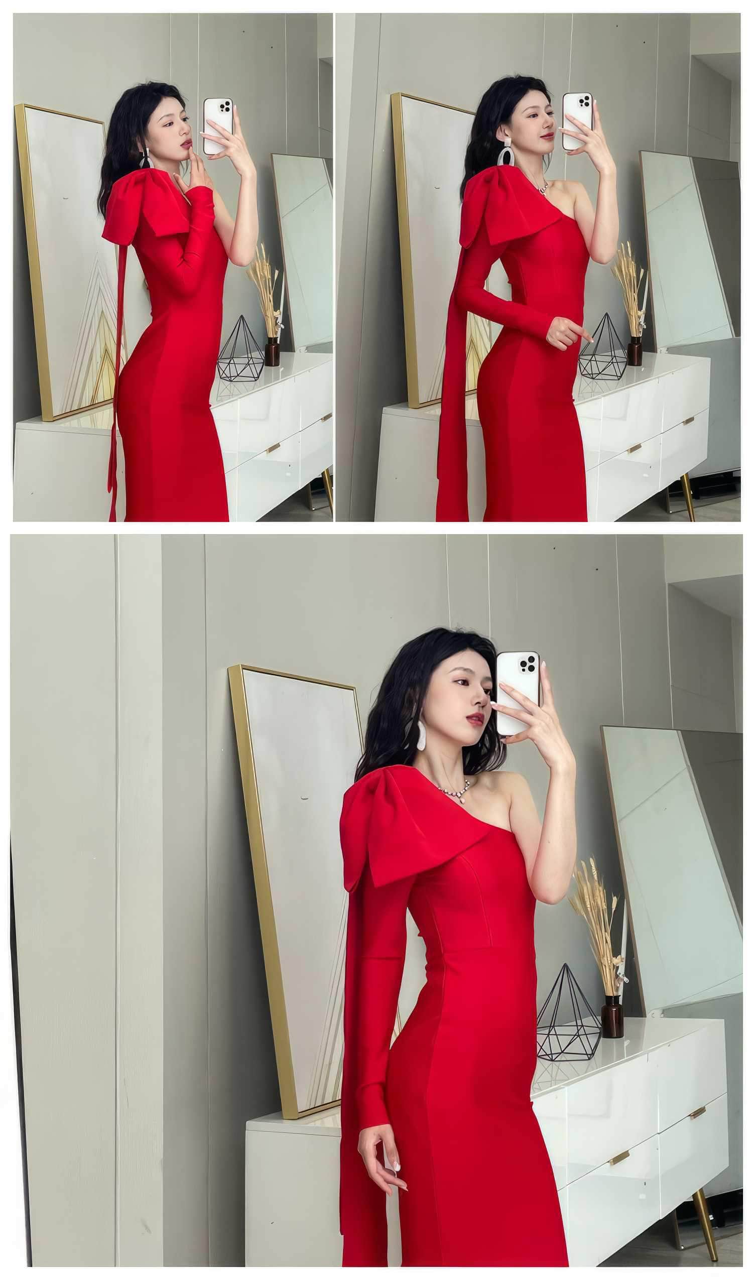 Bow-Knot Shoulder Long Sleeve Dress