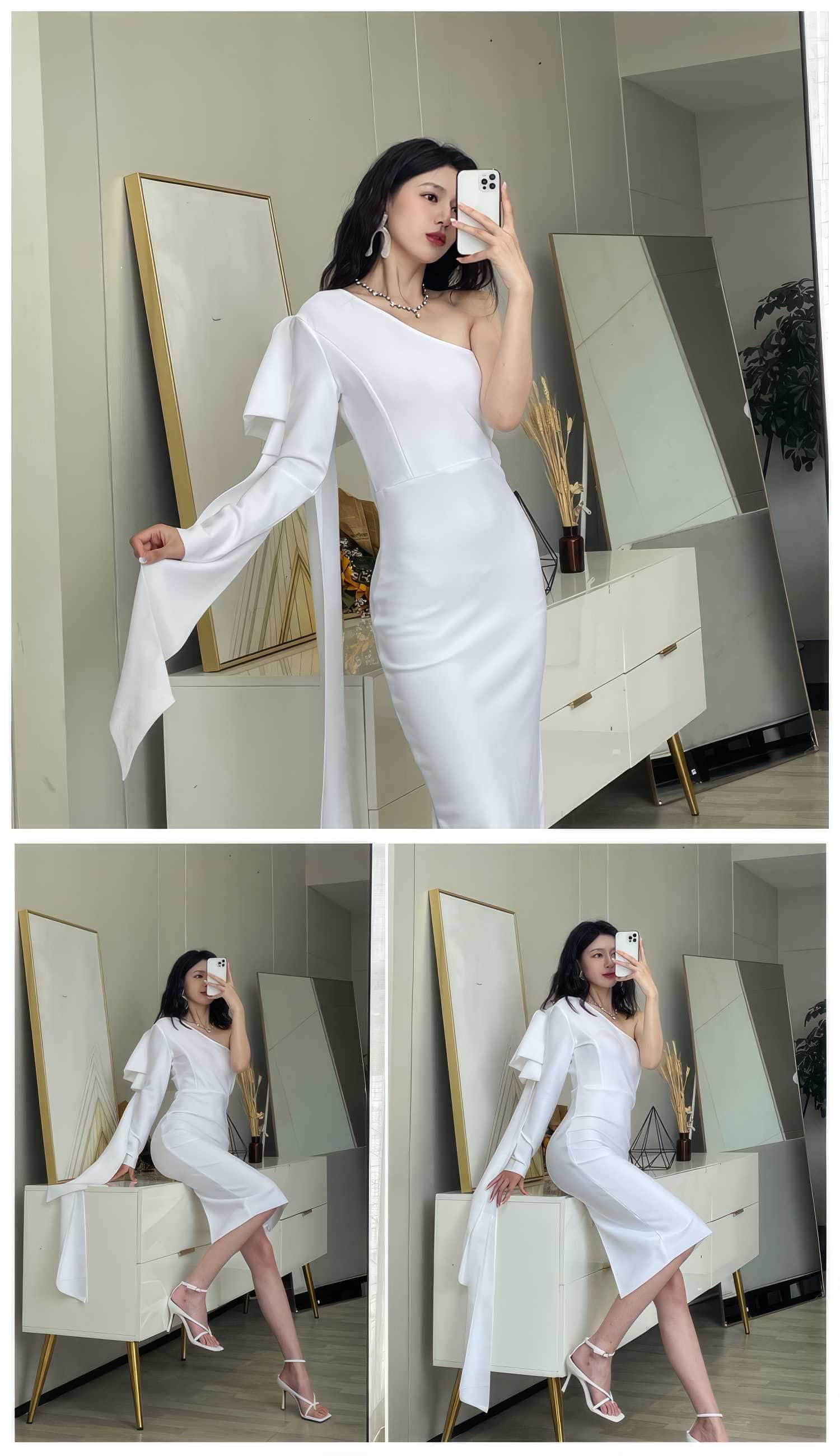 Bow-Knot Shoulder Long Sleeve Dress