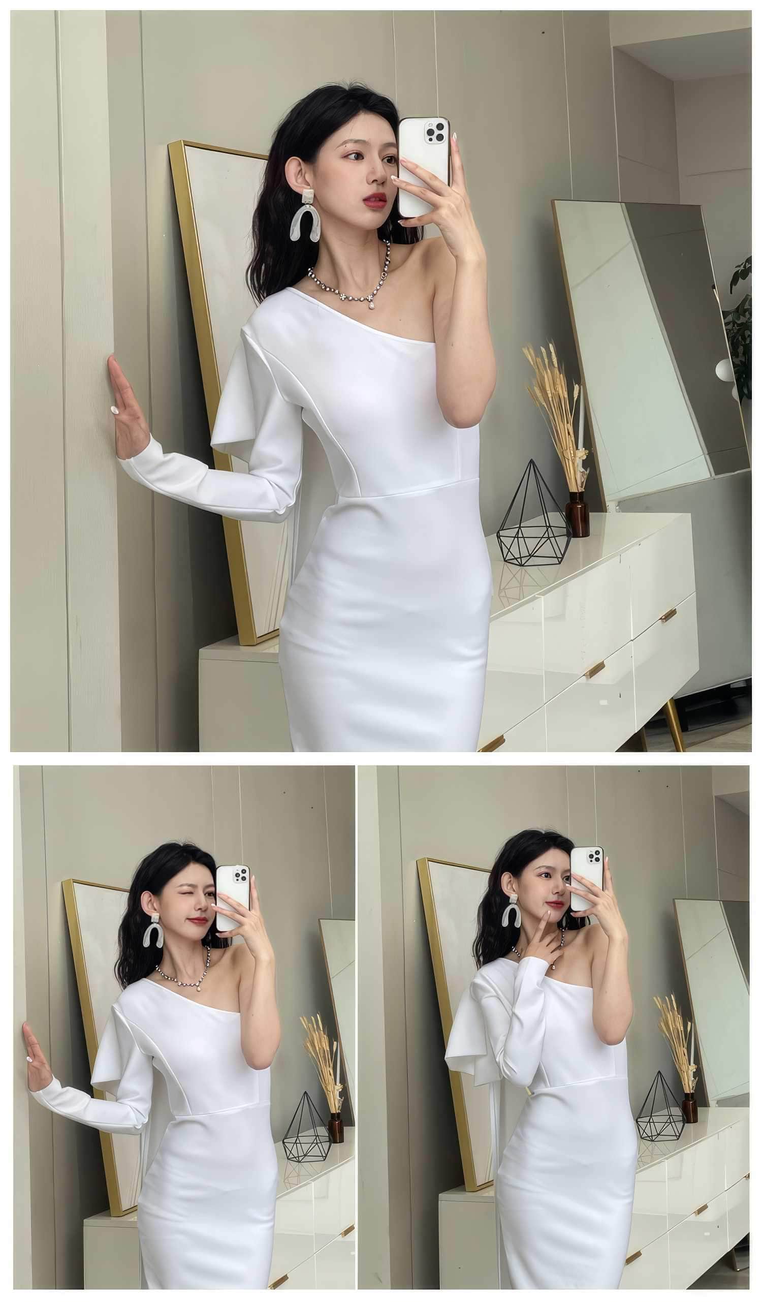 Bow-Knot Shoulder Long Sleeve Dress