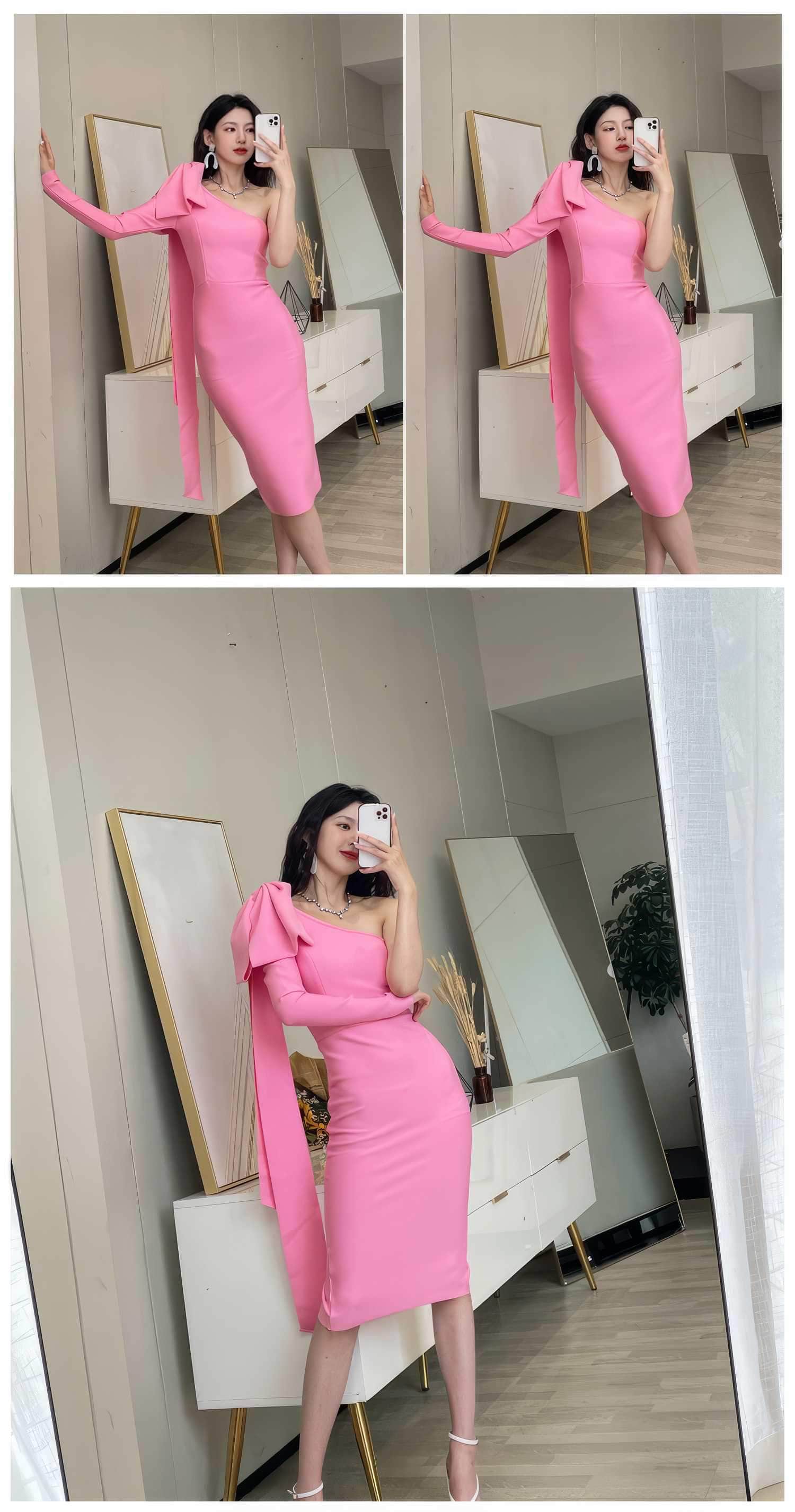 Bow-Knot Shoulder Long Sleeve Dress