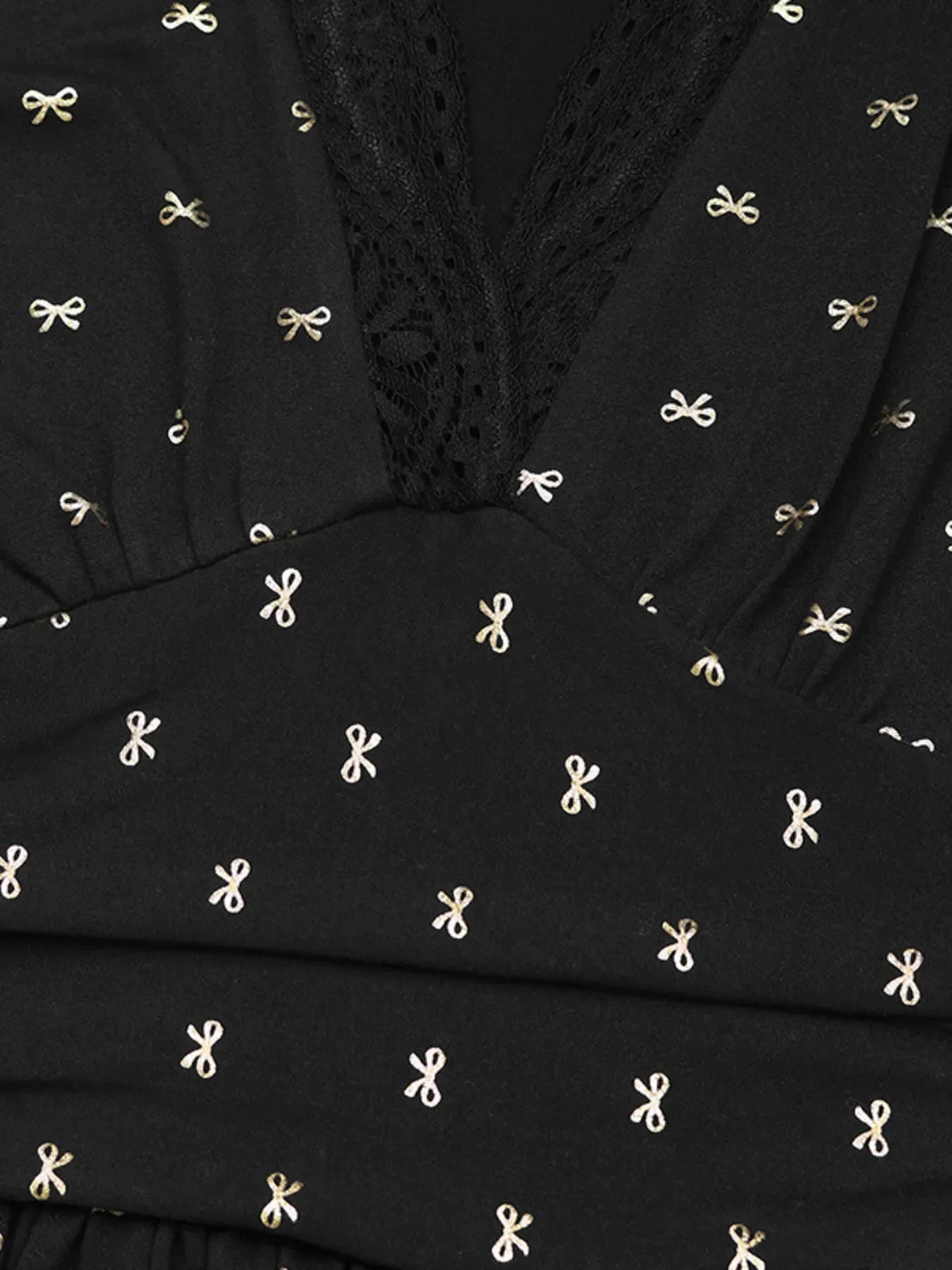 Bow Long Sleeve V-Neck Maxi Dress